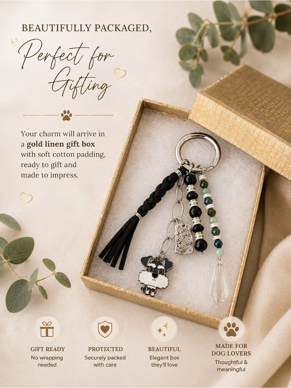 Hand Crafted TERRIER Bag Charm Key Ring w/“FIND JOY IN THE JOURNEY” - Picture 4 of 10